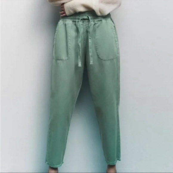Zara Teal Green Raw Hem Jogger style pants Size: XS - Picture 3 of 10